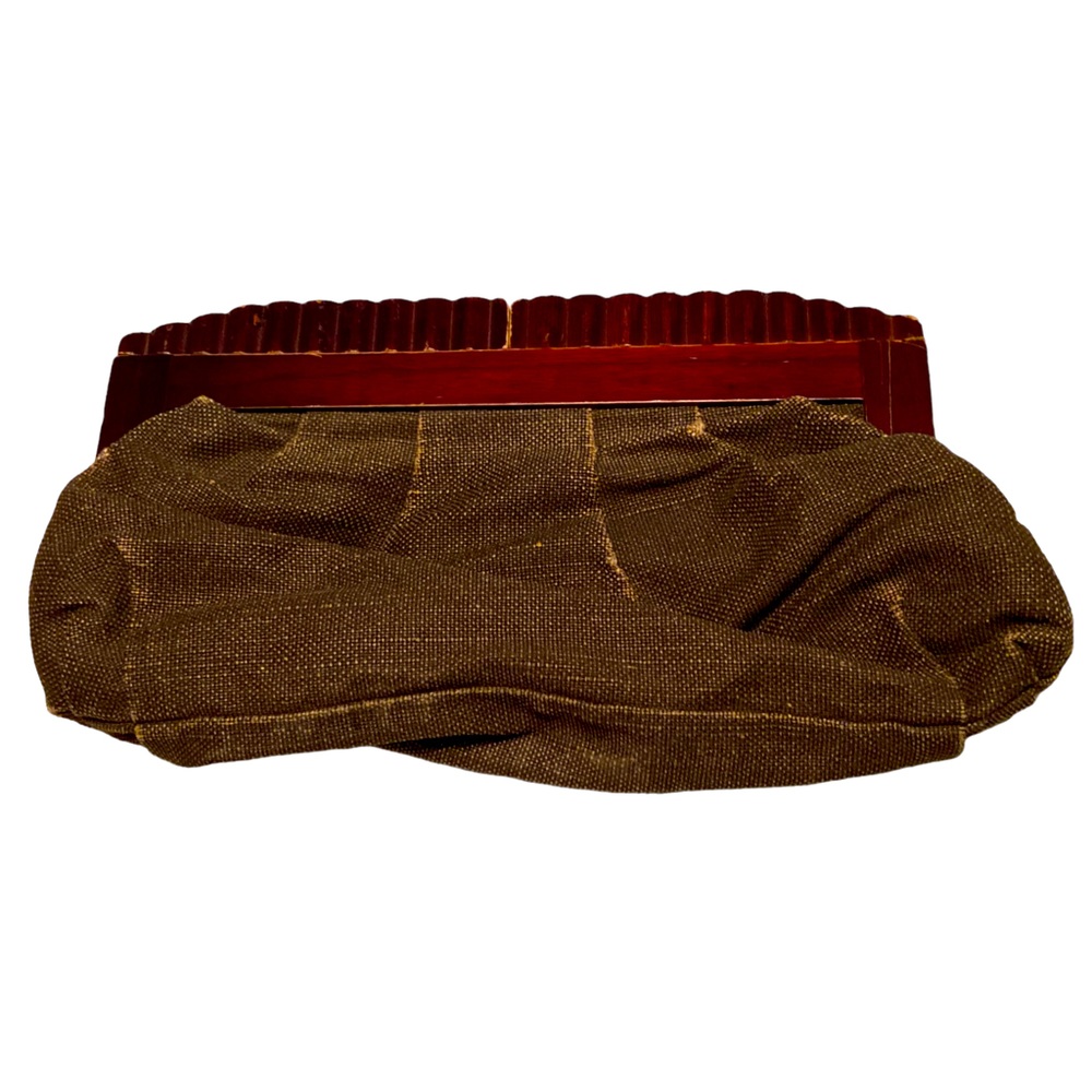 Retro Old Navy Vintage Canvas & Wooden Clutch Purse Aged Women’s
